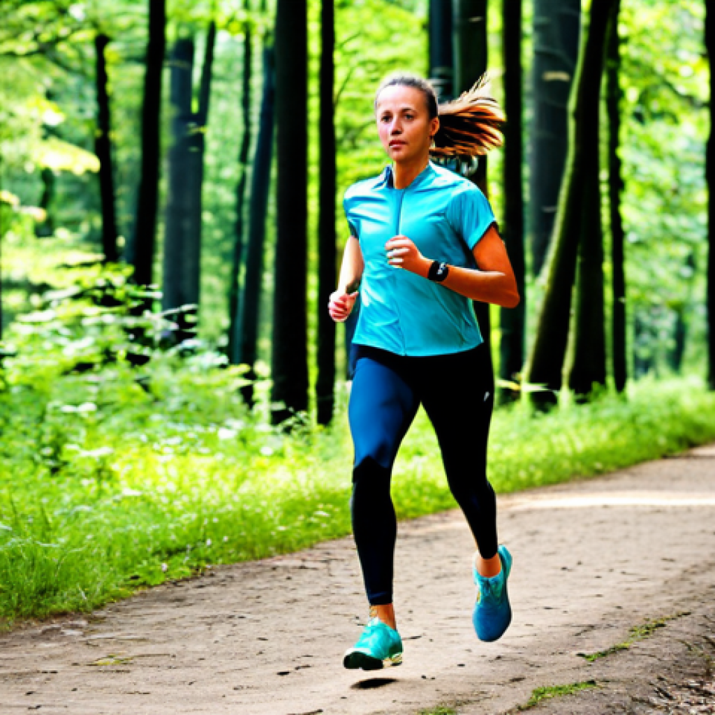 Interval Training Session**

A determined female runner, fully clothed in professional athletic wear (running leggings, a breathable t-shirt, and a windbreaker), sprints uphill on a path in the Grunewald forest near Berlin, Germany. The background shows lush green trees and filtered sunlight. Safe for work, appropriate content, fully clothed, professional, perfect anatomy, natural proportions, dynamic action shot.

**