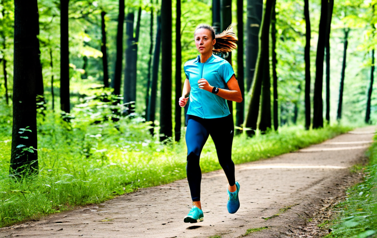 Interval Training Session**

A determined female runner, fully clothed in professional athletic wear (running leggings, a breathable t-shirt, and a windbreaker), sprints uphill on a path in the Grunewald forest near Berlin, Germany. The background shows lush green trees and filtered sunlight. Safe for work, appropriate content, fully clothed, professional, perfect anatomy, natural proportions, dynamic action shot.

**