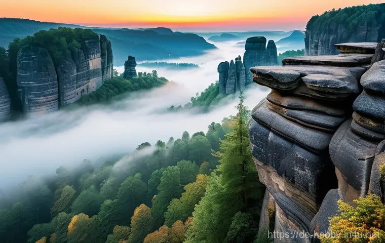 액티브 여행지 추천 - **Misty Morning Hike in Saxon Switzerland:**
    "A breathtaking panoramic view of the Elbsandsteing...