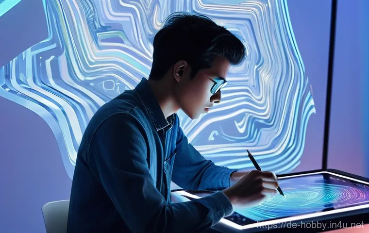 디지털 아트 작품 - **Prompt 1: AI-Enhanced Digital Artist at Work**
    A young, focused digital artist, dressed in sty...