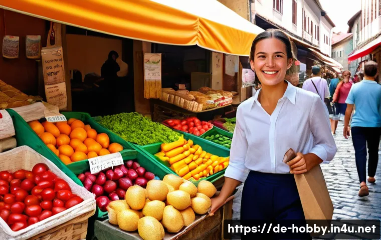 가성비 여행지 - **Image Prompt: Balkan Market Delights**
A vibrant, sunlit scene at a bustling local market in a...