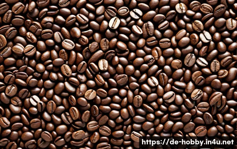 커피 콩 아트 - A close-up, highly detailed image of an intricate natural pattern made entirely of medium-roasted co...