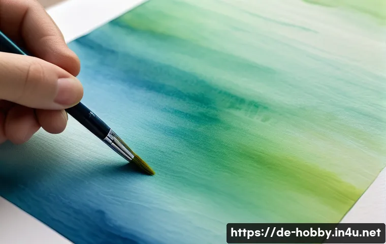 페인팅 기법 - A serene watercolor painting scene showcasing the technique of glazing: a close-up of transparent, d...